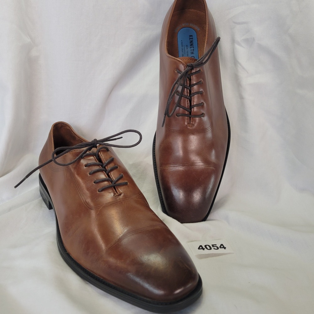 Kenneth Cole Men Brown Leather Cap Toe Oxford Dress Shoes Ticketpod Lace Sz 10.5
